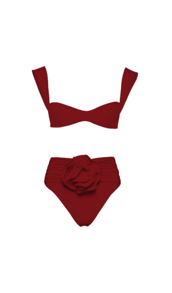 ROSE EMBELLISHED BIKINI SUIT IN BURGUNDY styleofcb 