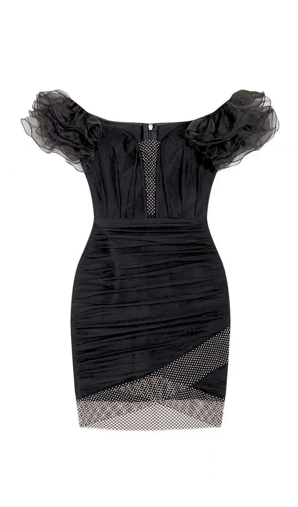 RUFFLES BANDAGE MINI DRESS IN BLACK