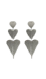 HAZEL HEART TASSEL DROP EARRINGS IN SILVER