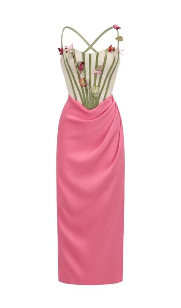 FLOWER VINE CORSET MIDI DRESS IN PINK DRESS STYLE OF CB S MIDI DRESS IN PINK