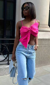 PINK TIED BOW CROP TOP