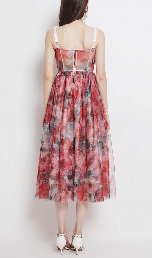 FLORAL-PRINT CORSET MIDI DRESS IN PINK DRESS STYLE OF CB 