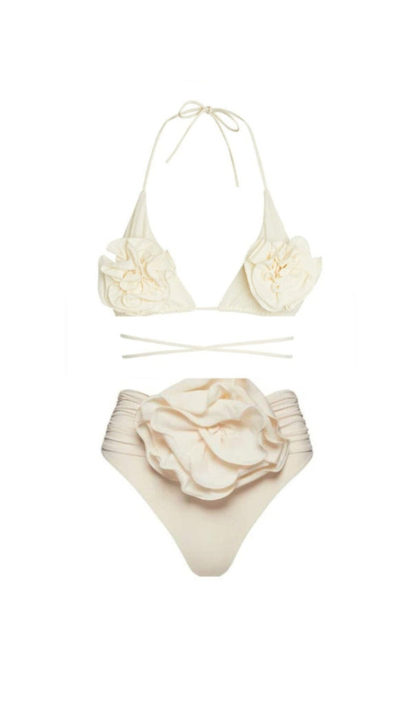 FLORAL APPLIQUÉ TRIANGLE BIKINI SUIT IN WHITE styleofcb 