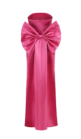 PINK TAFFETA STRAPLESS BOW MINI DRESS