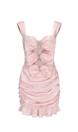 PINK BOW CUT OUT RUCHED MINI DRESS styleofcb 