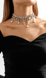 SILVER RHINESTONE TASSEL CLAW CHAIN