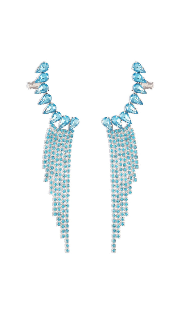 BLUE RHINESTONE TASSEL GEOMETRIC EARRINGS