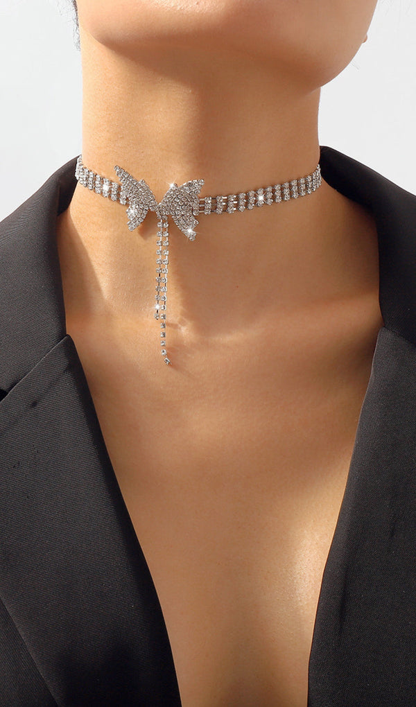 SILVER DIAMOND BUTTERFLY CHOKER