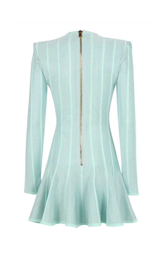 BUTTON-EMBELLISHED MESH MINI DRESS IN MINT DRESS STYLE OF CB 