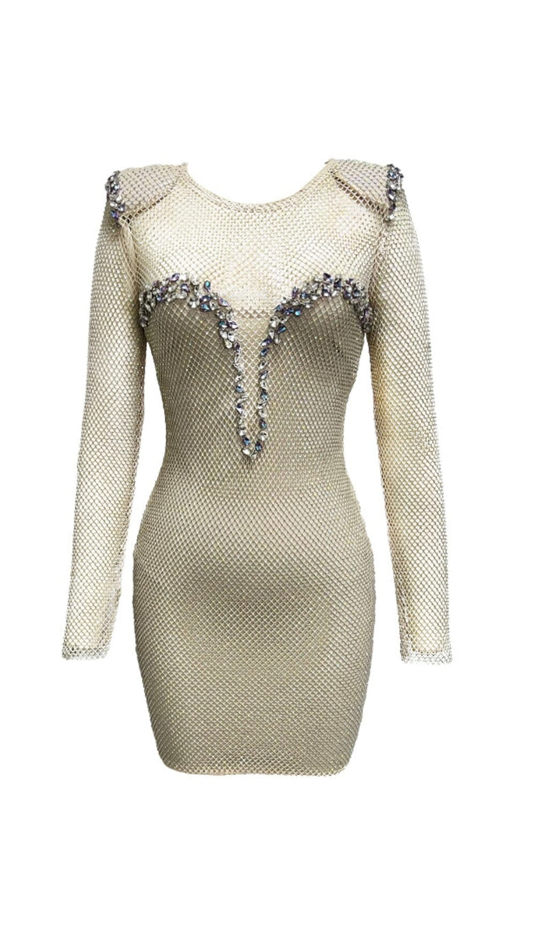 RHINESTONE MESH MINI DRESS IN SLIVER DRESS STYLE OF CB 