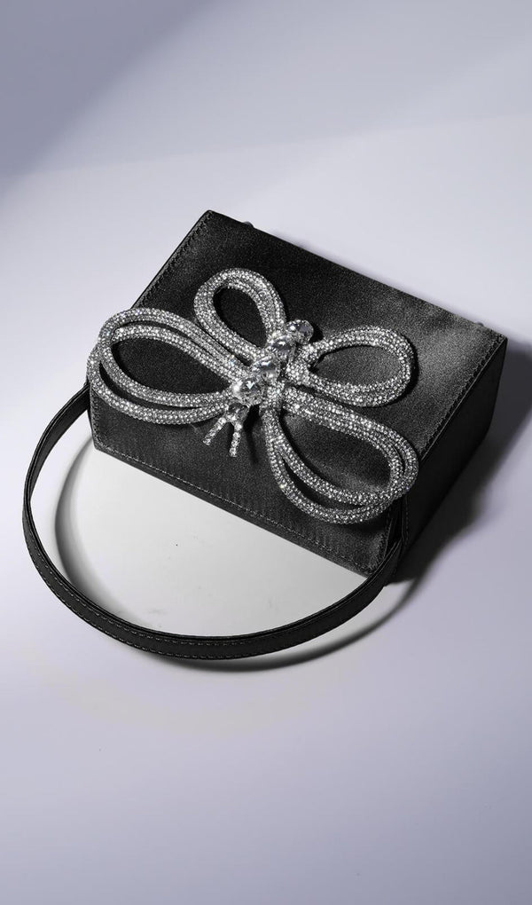 CRYSTAL BUTTERFLY CLUTCH IN BLACK