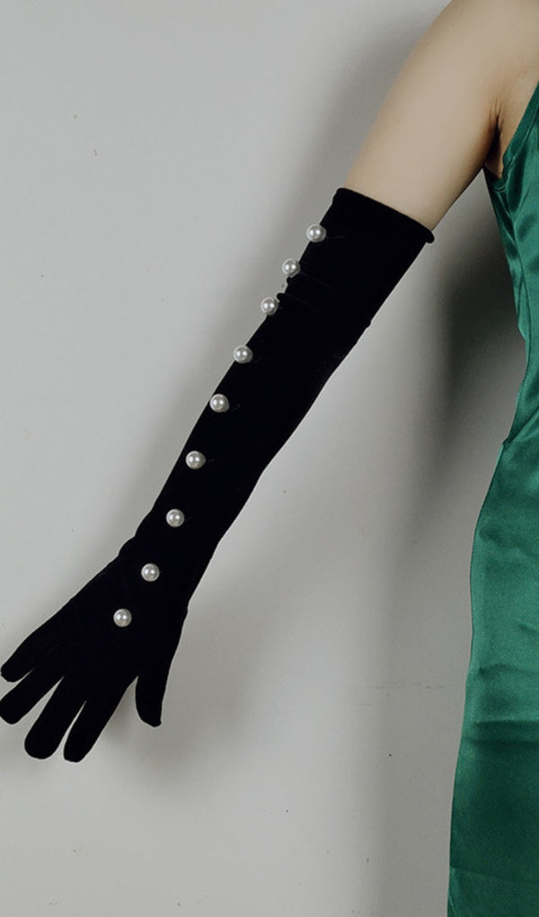 BLACK PEARL EMBELLISHED GLOVES