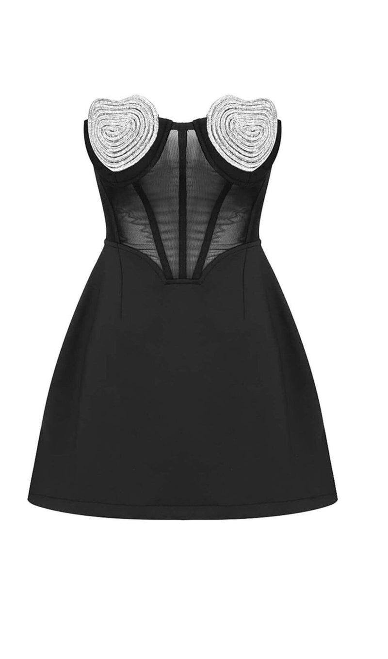 STRAPLESS HEART BUSTIER MINI DRESS IN BLACK DRESS styleofcb 