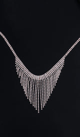 SILVER RHINESTONE TASSELS NECKLACE