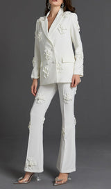 DOUBLE-BREASTED THREE DIMENSIONAL FLORAL SUIT JACKET IN WHITE