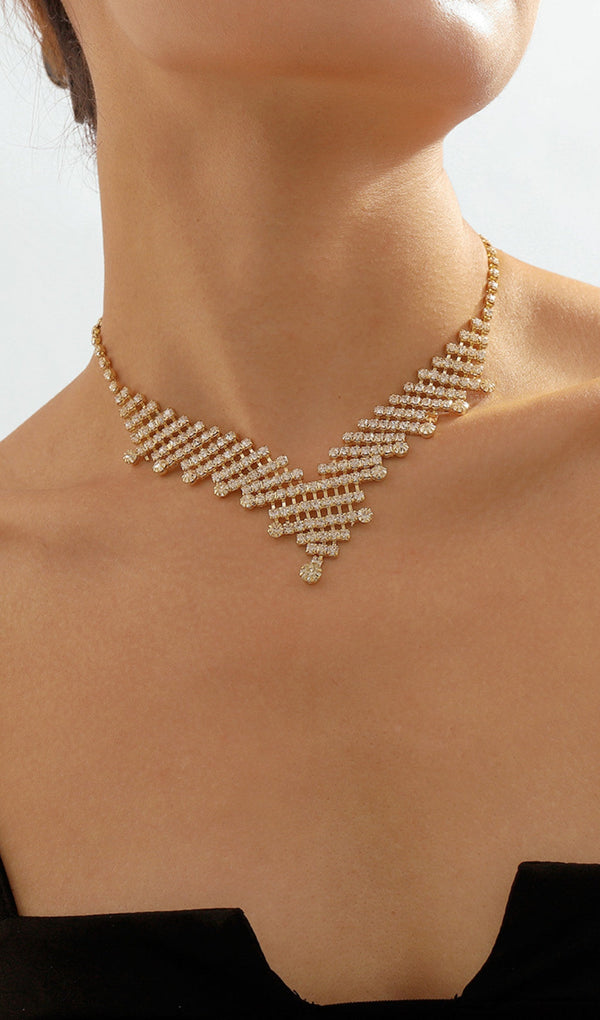 GOLD RHINESTONE V-SHAPED NECKLACE