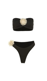 STRAPLESS ROSE BIKINI TWO PIECE SET IN BLACK Swimwear Oh CICI 