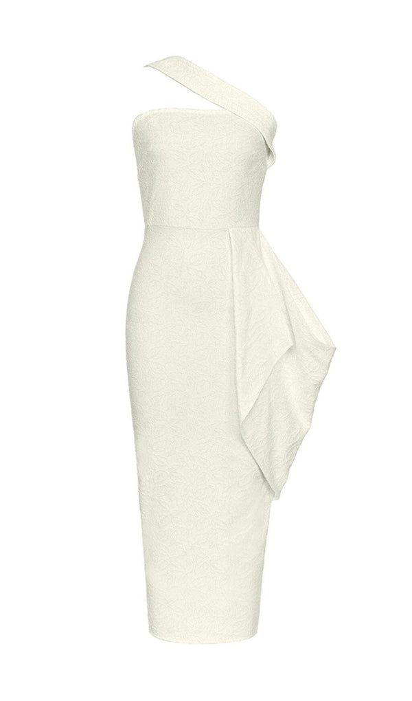 LEAF EMBROIDERY MIDI DRESS IN WHITE