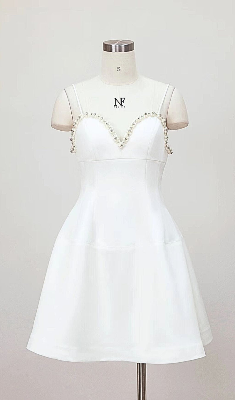 PEARL EMBELLISHED HTM MINI DRESS IN WHITE DRESS STYLE OF CB 