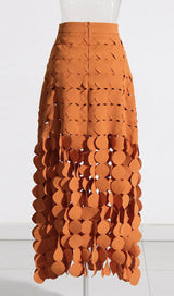 CIRCLE CUTOUT FRINGE SKIRT IN ORANGE