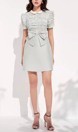 BOW RUFFLE MINI DRESS WITH COLLAR