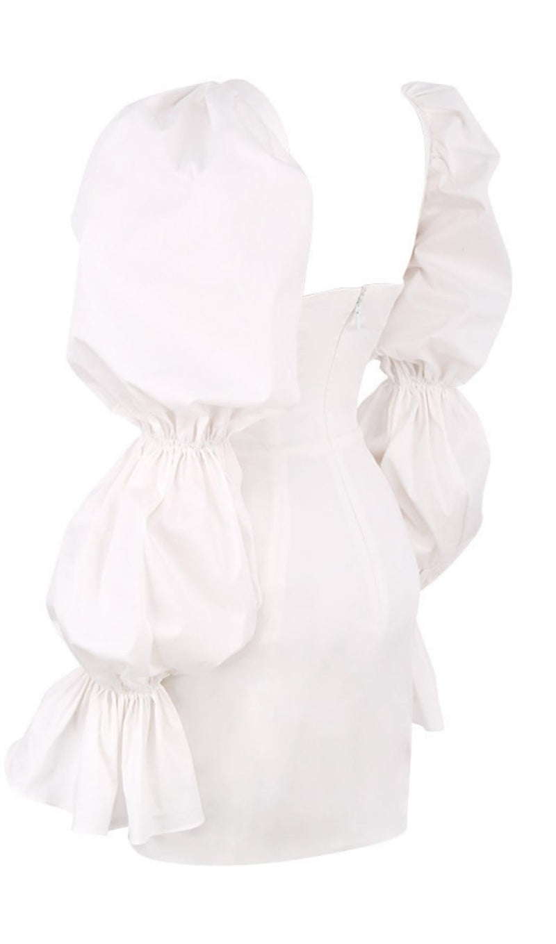 WHITE PUFF SLEEVE CORSET DRESS