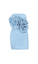 STRAPLESS FLOWER DENIM DRESS