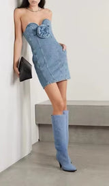 STRAPLESS DENIM MINI DRESS Dresses Oh CICI 