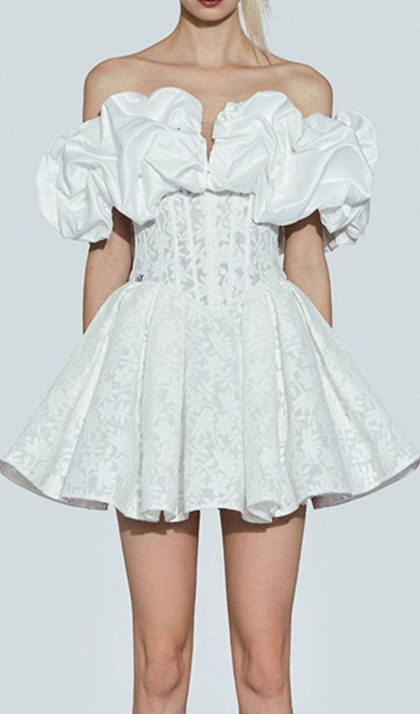 OFF SHOULDER CORSET MINI DRESS IN WHITE DRESS STYLE OF CB 