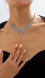 SILVER RHINESTONE V-SHAPED NECKLACE