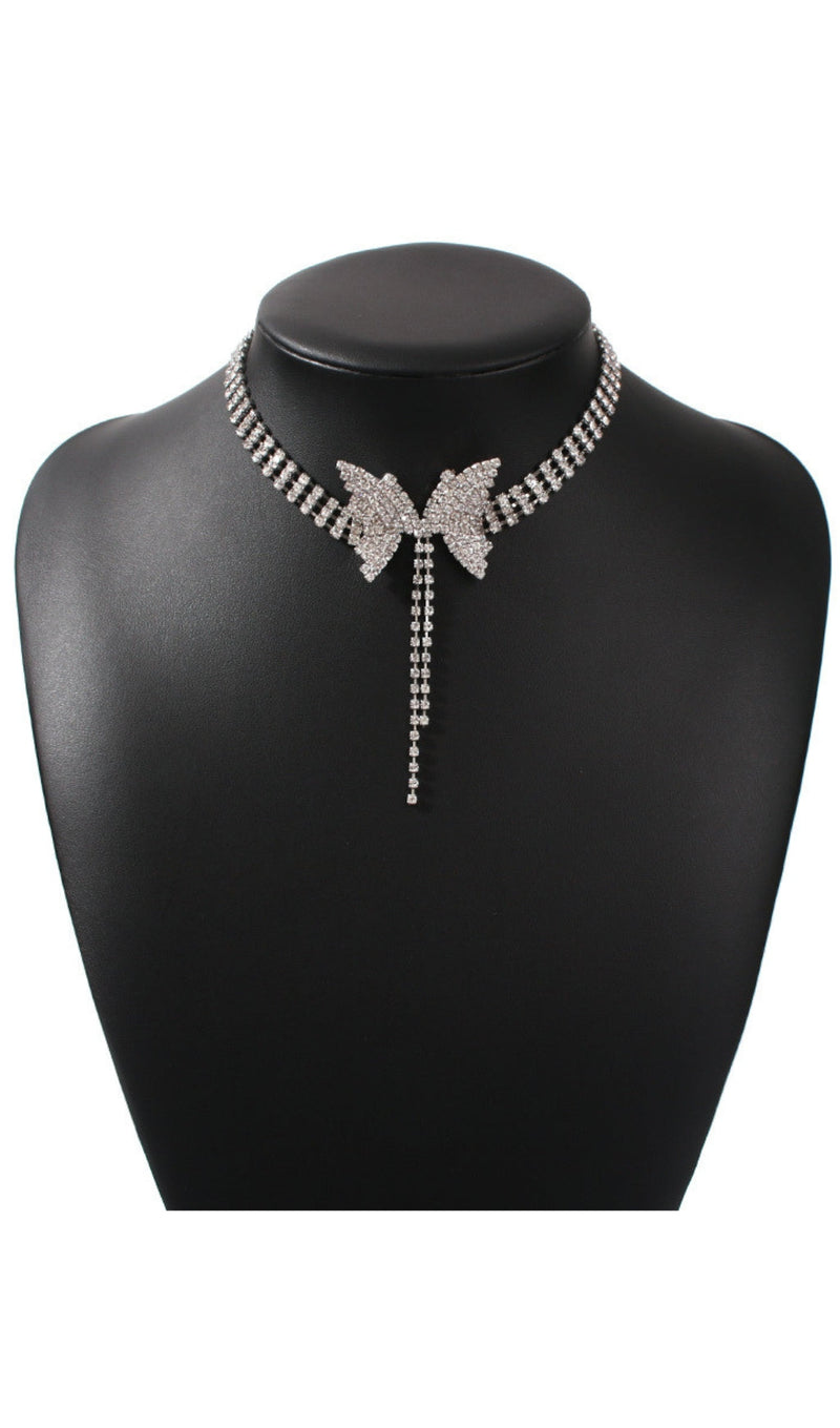 SILVER DIAMOND BUTTERFLY CHOKER