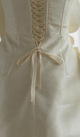 BEIGE FLOWER STRAPLESS BIND MINI DRESS