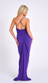 FLOWER-EMBELLISHED PLUNGE MAXI DRESS IN AMETHYST DRESS STYLE OF CB 