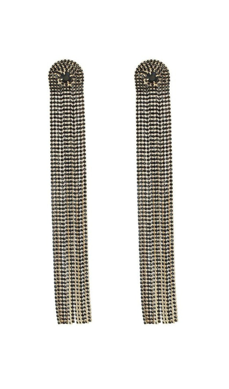 NOLA MULTI DIAMANTE TASSEL EARRINGS IN BLACK