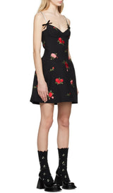 BLACK ROSE SLIP MINI DRESS