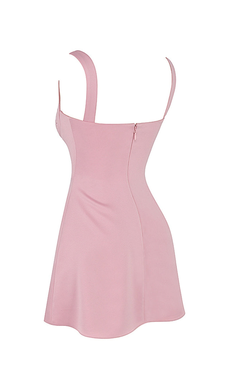 PINK SATIN SLEEVELESS QUARTZ MINI DRESS