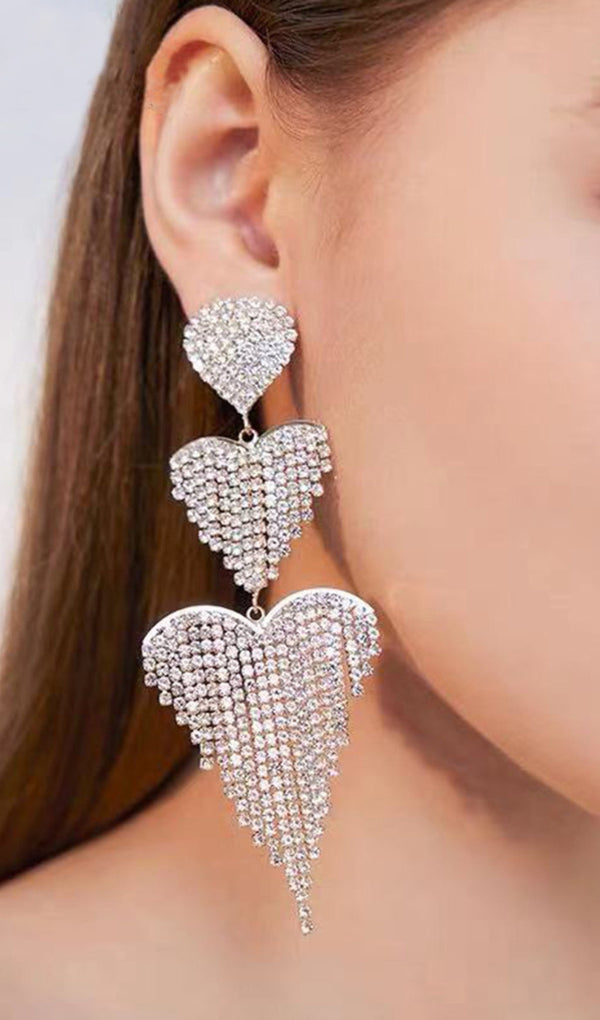 HAZEL HEART TASSEL DROP EARRINGS IN SILVER