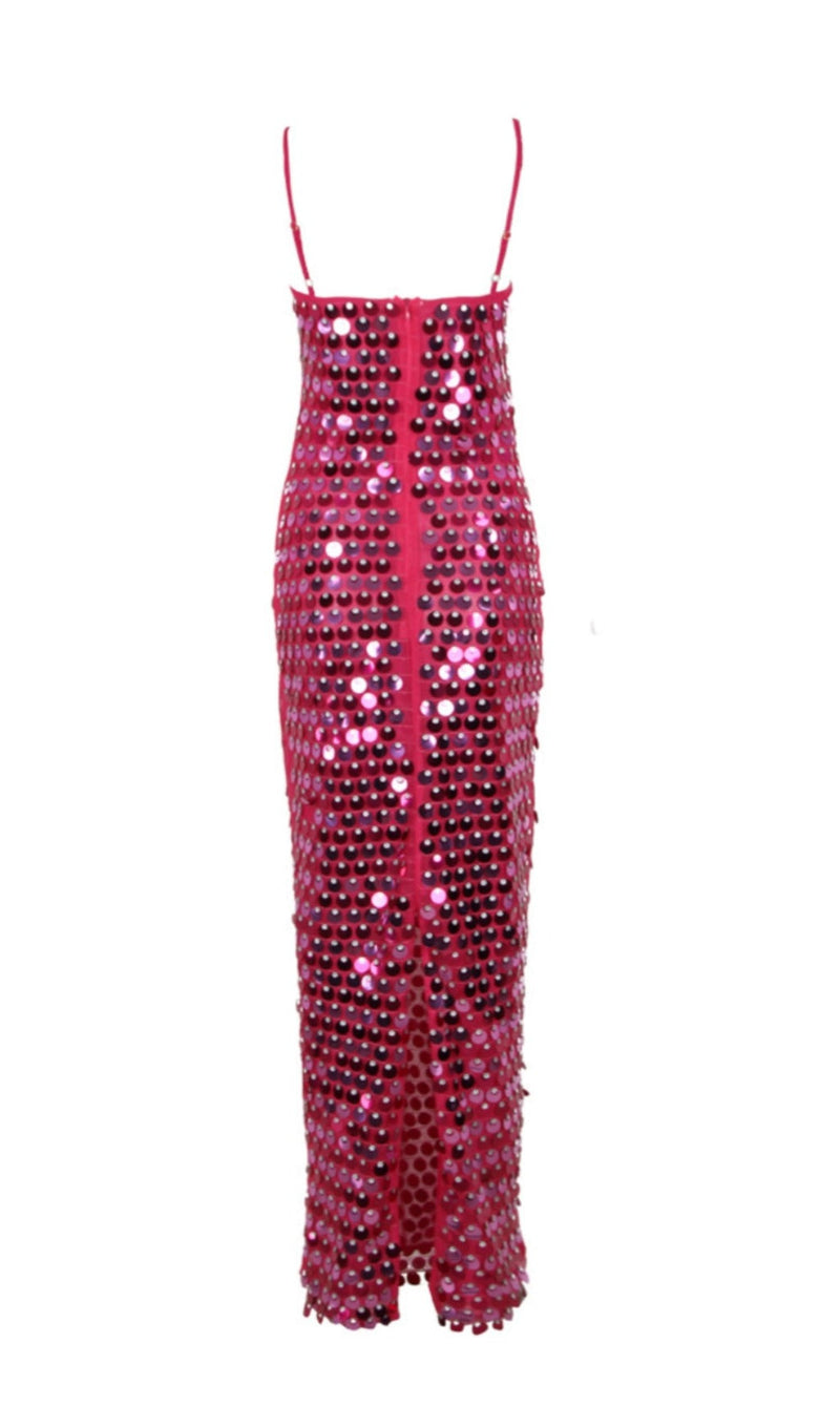 SEQUIN PHOENIX MIDI DRESS IN DARK PINK