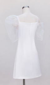 WHITE PUFF SLEEVE BOW DRESS