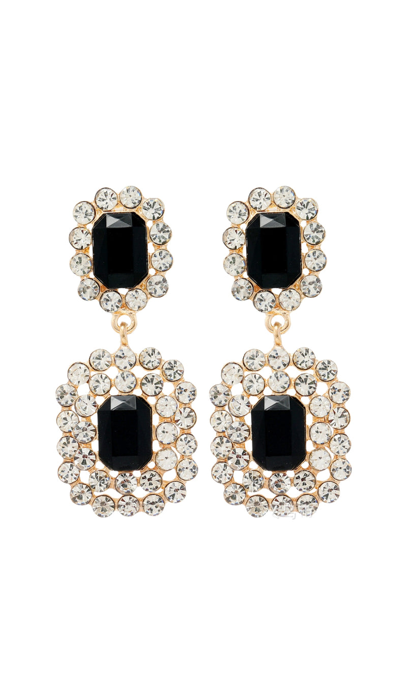 HUNTER RHINESTONE GEM DROP EARRINGS IN BLACK