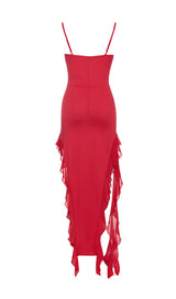 RED TUBE TOP ONE SHOULDER RIBBON DRESS