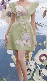 3D FLOWER BUTTERFLY SLEEVE MINI DRESS IN MINT DRESS STYLE OF CB 