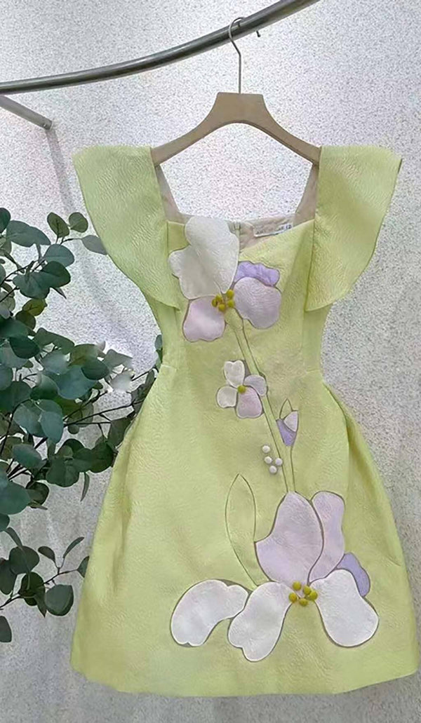 3D FLOWER BUTTERFLY SLEEVE MINI DRESS IN MINT DRESS STYLE OF CB 