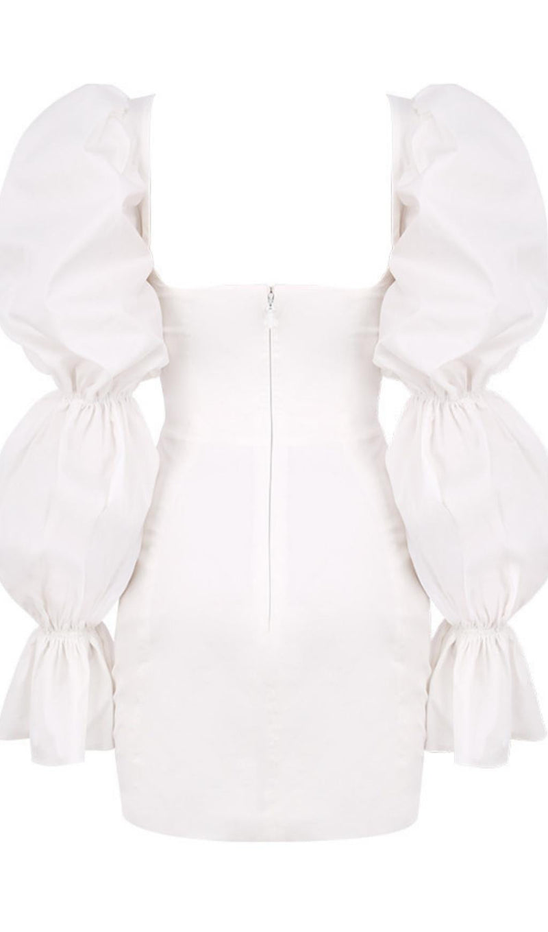 WHITE PUFF SLEEVE CORSET DRESS