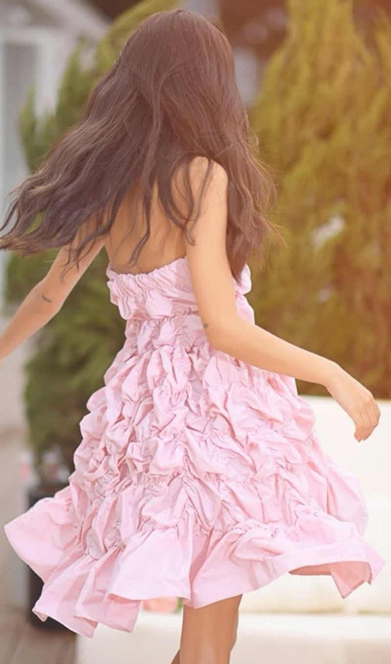 FOLDING RUFFLED MINI DRESS IN PINK