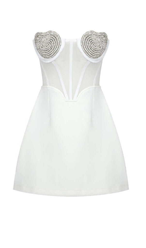 STRAPLESS HEART BUSTIER MINI DRESS IN WHITE DRESS styleofcb 