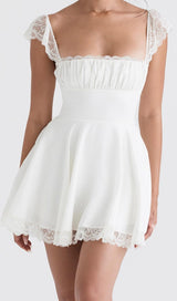 SATIN  LACE MINI DRESS IN WHITE