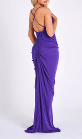 FLOWER-EMBELLISHED PLUNGE MAXI DRESS IN AMETHYST DRESS STYLE OF CB 