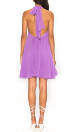 PLEATED HALTER MINI DRESS IN PURPLE