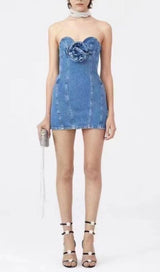 STRAPLESS DENIM MINI DRESS Dresses Oh CICI 